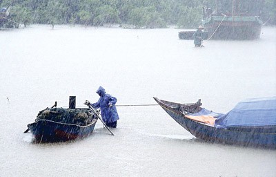 Boats being towed to shelter in Nghe An Province (File Photo: SGGP)